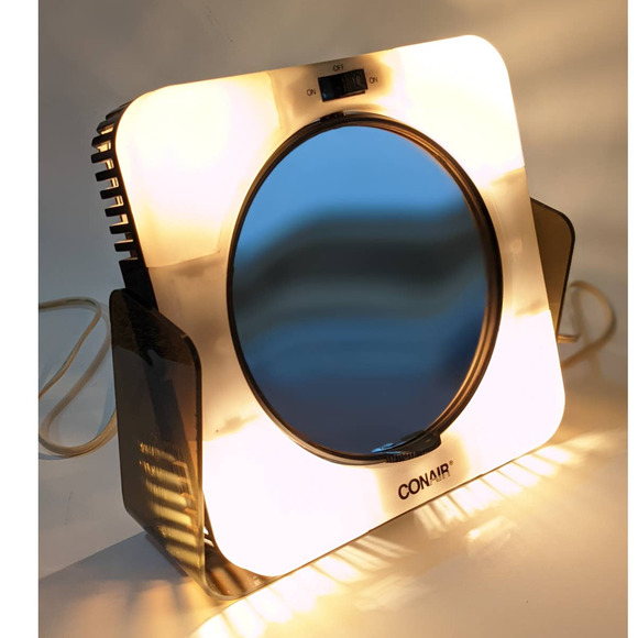 Vintage 1980's Conair Light Up Vanity 2-Way Mirror Brown and Cream - Picture 3 of 10